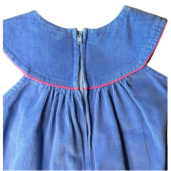 Frog Legs Toddler Corduroy Dress | Size 3T | Blue Sleeveless w/ Bird & Heart Ap - Picture 7 of 8
